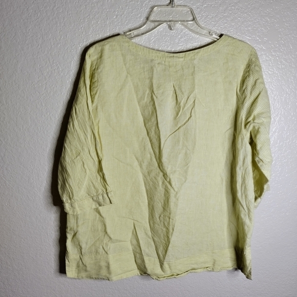 J. Jill Yellow Striped Love Linen Pullover Button Spring Summer Top sz M petite - Picture 6 of 7